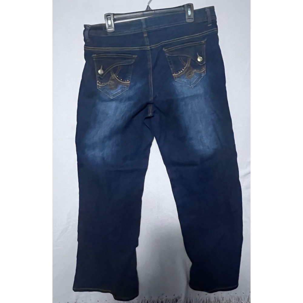Southpole Womens Plus Size 18 Wide Leg Dark Wash Embroidered Y2K Denim Jeans - Picture 3 of 4